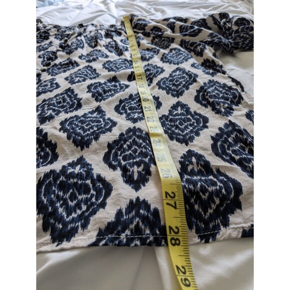 Marina Luna Blouse Women's Sz 2X Boho Peasant Navy Cream Medallion Soft Rayon - Picture 13 of 13